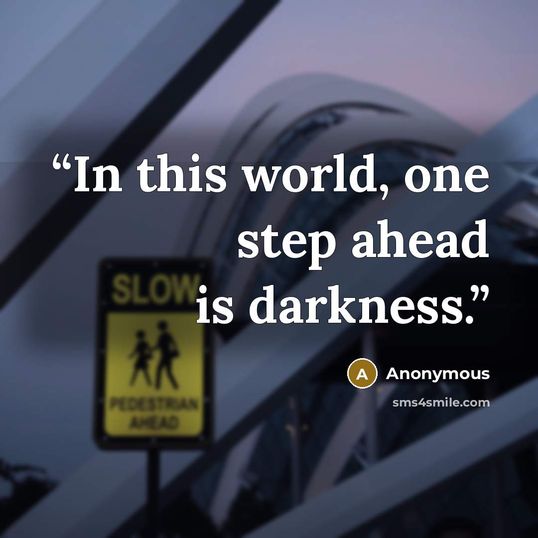 “In this world, one step ahead is darkness.” quote by Anonymous