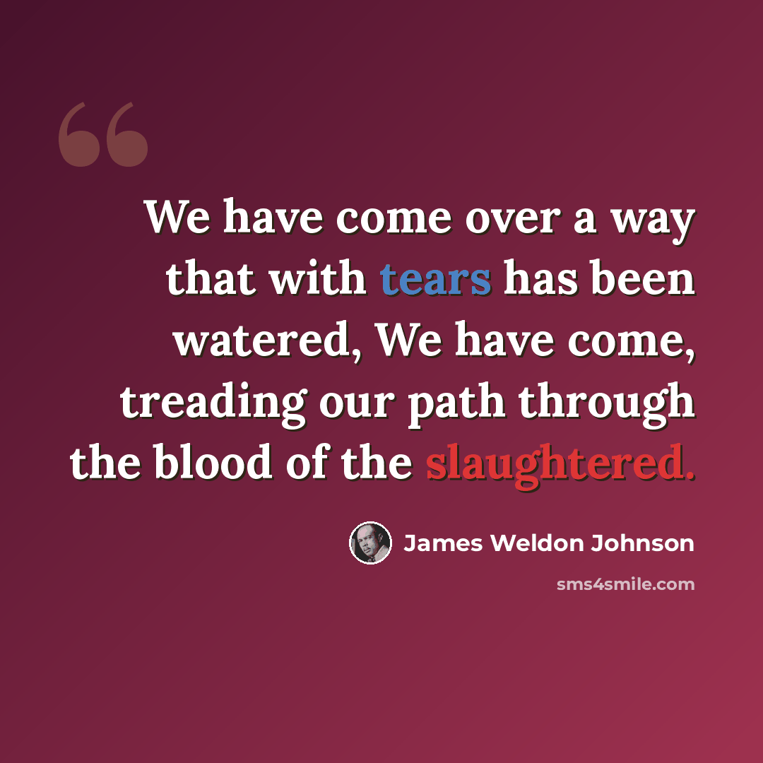 “We have come over a way that with tears has been watered, We have come, treading our path through the blood of the slaughtered.” quote by James Weldon Johnson