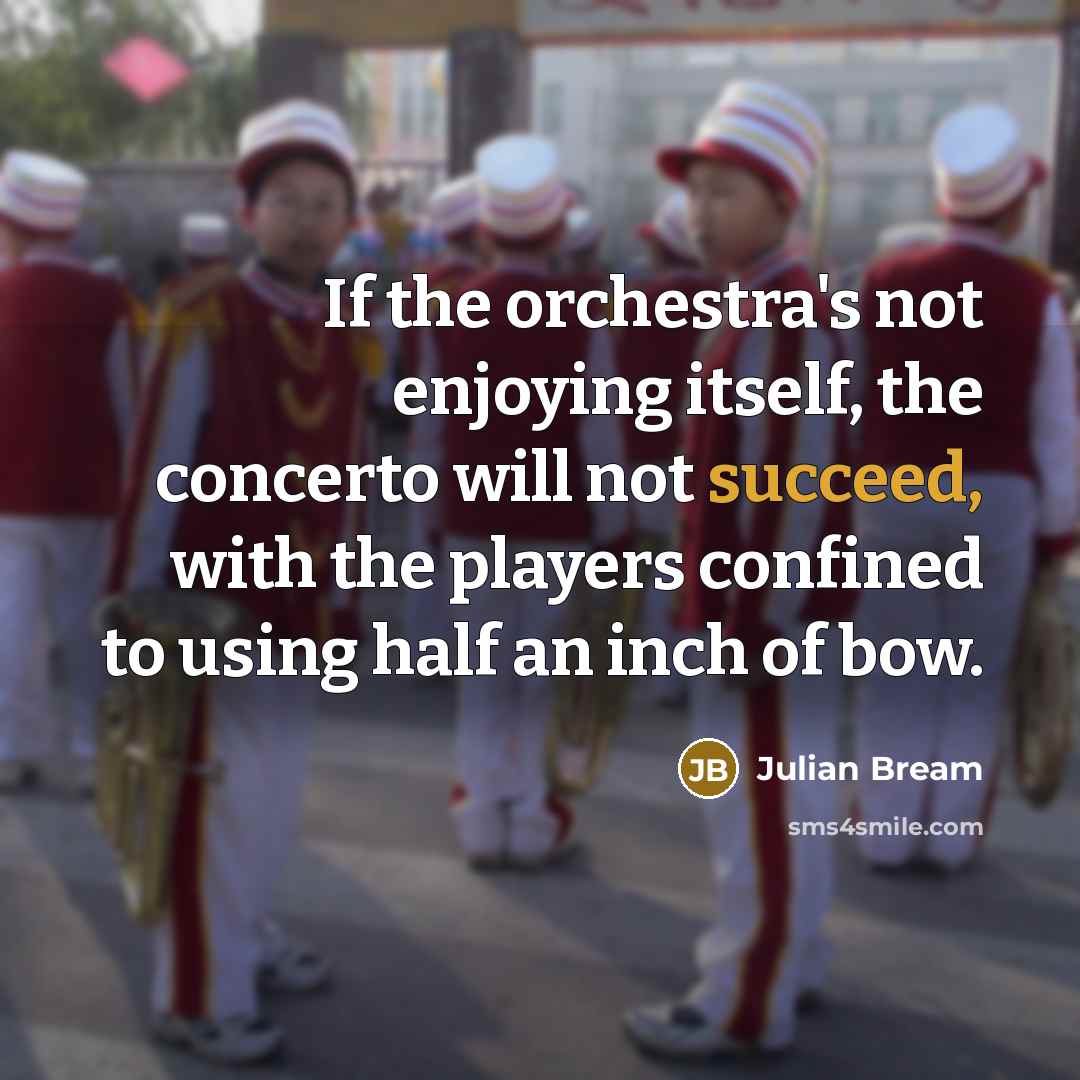 “If the orchestra's not enjoying itself, the concerto will not succeed, with the players confined to using half an inch of bow.” quote by Julian Bream