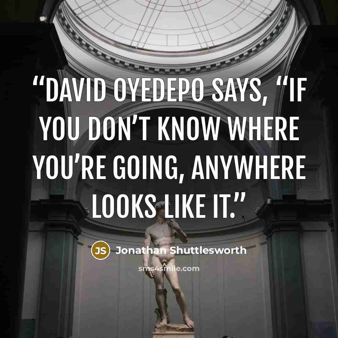 “David Oyedepo says, “If you don’t know where you’re going, anywhere looks like it.” quote by Jonathan Shuttlesworth