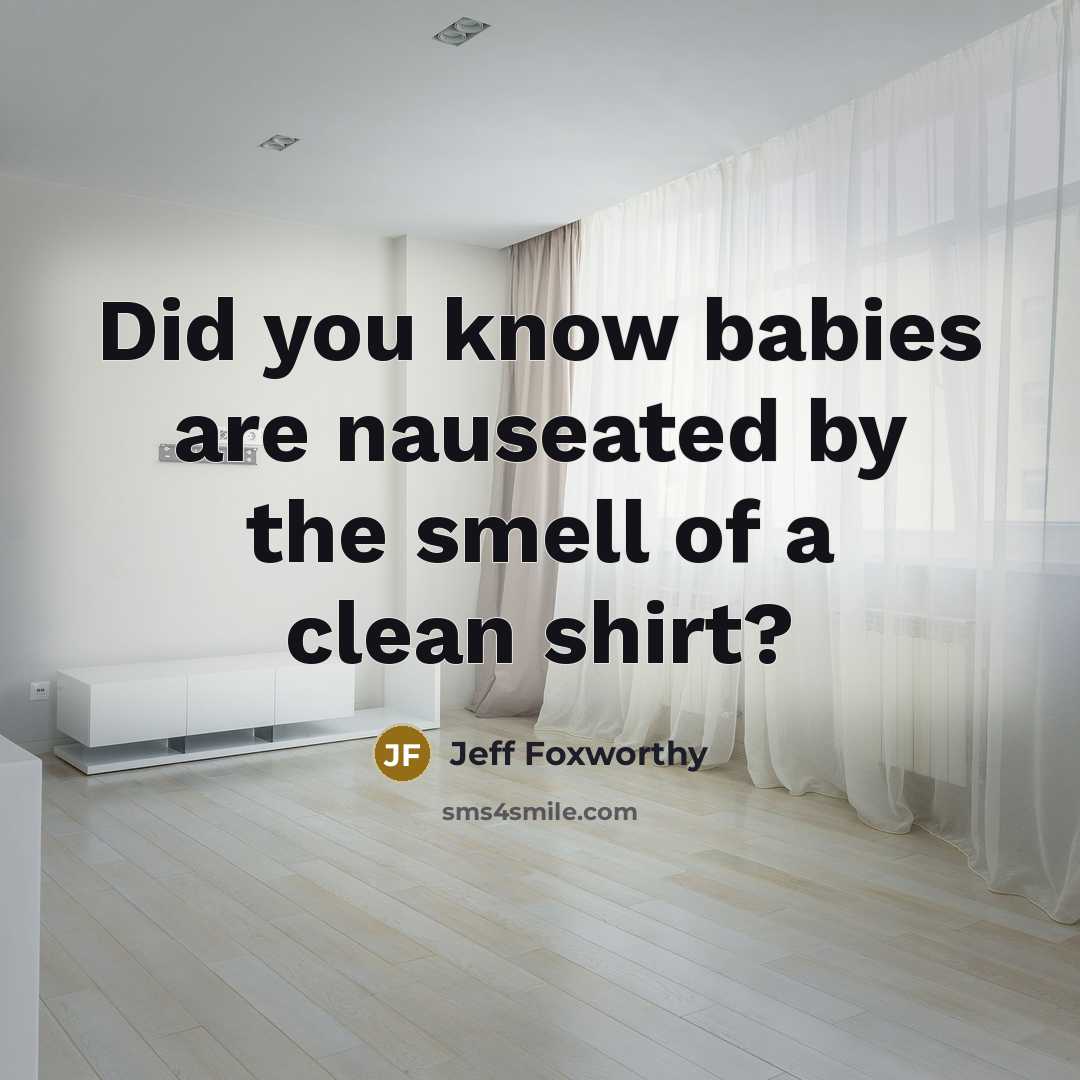 “Did you know babies are nauseated by the smell of a clean shirt?” quote by Jeff Foxworthy