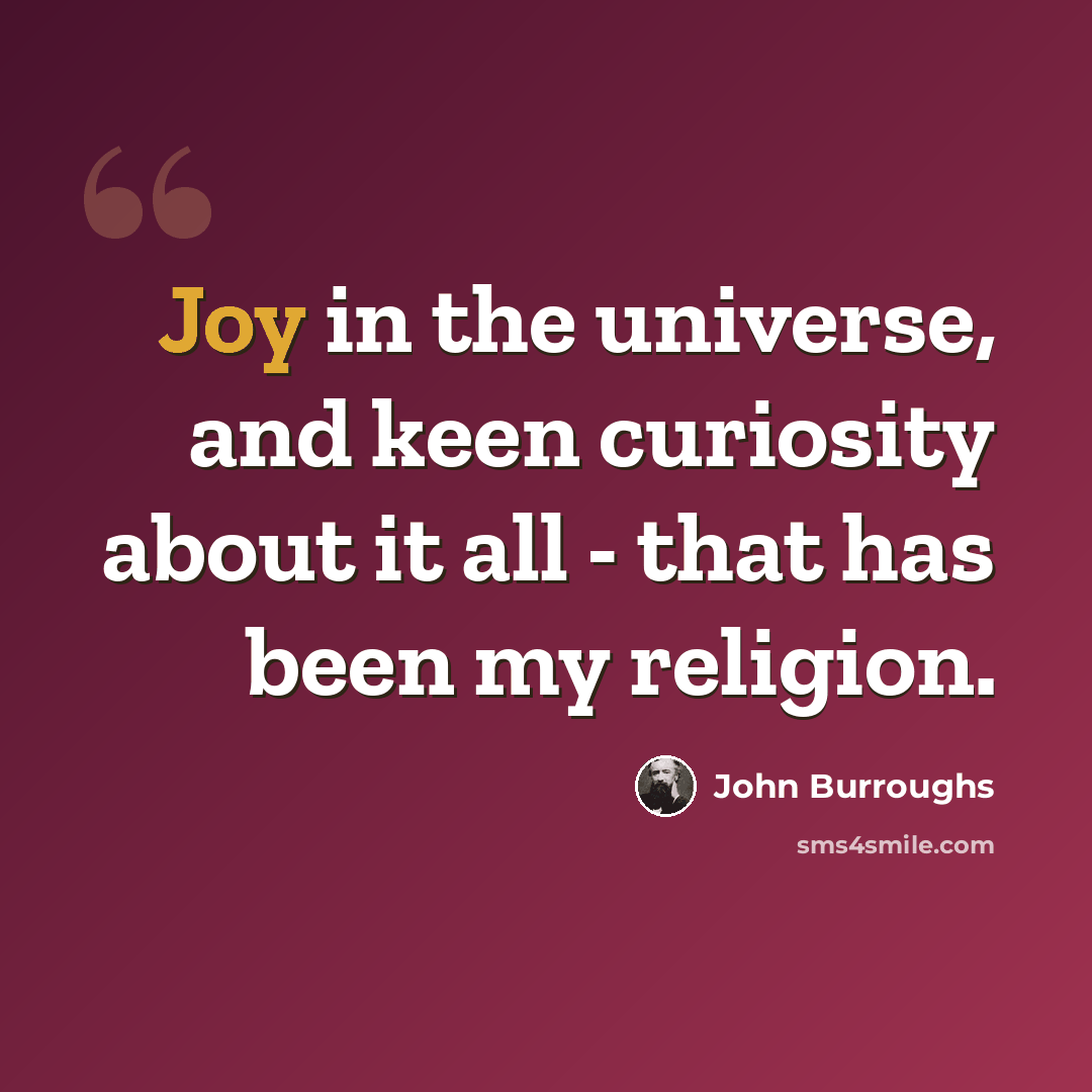 “Joy in the universe, and keen curiosity about it all - that has been my religion.” quote by John Burroughs