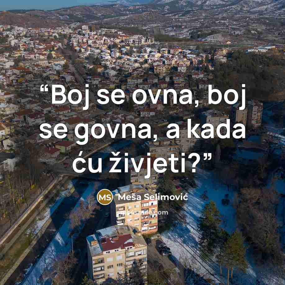 “Boj se ovna, boj se govna, a kada ću živjeti?” quote by Meša Selimović