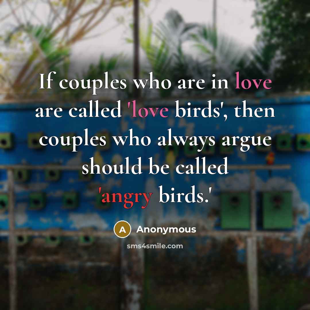 “If couples who are in love are called 'love birds', then couples who always argue should be called 'angry birds.'” quote by Anonymous