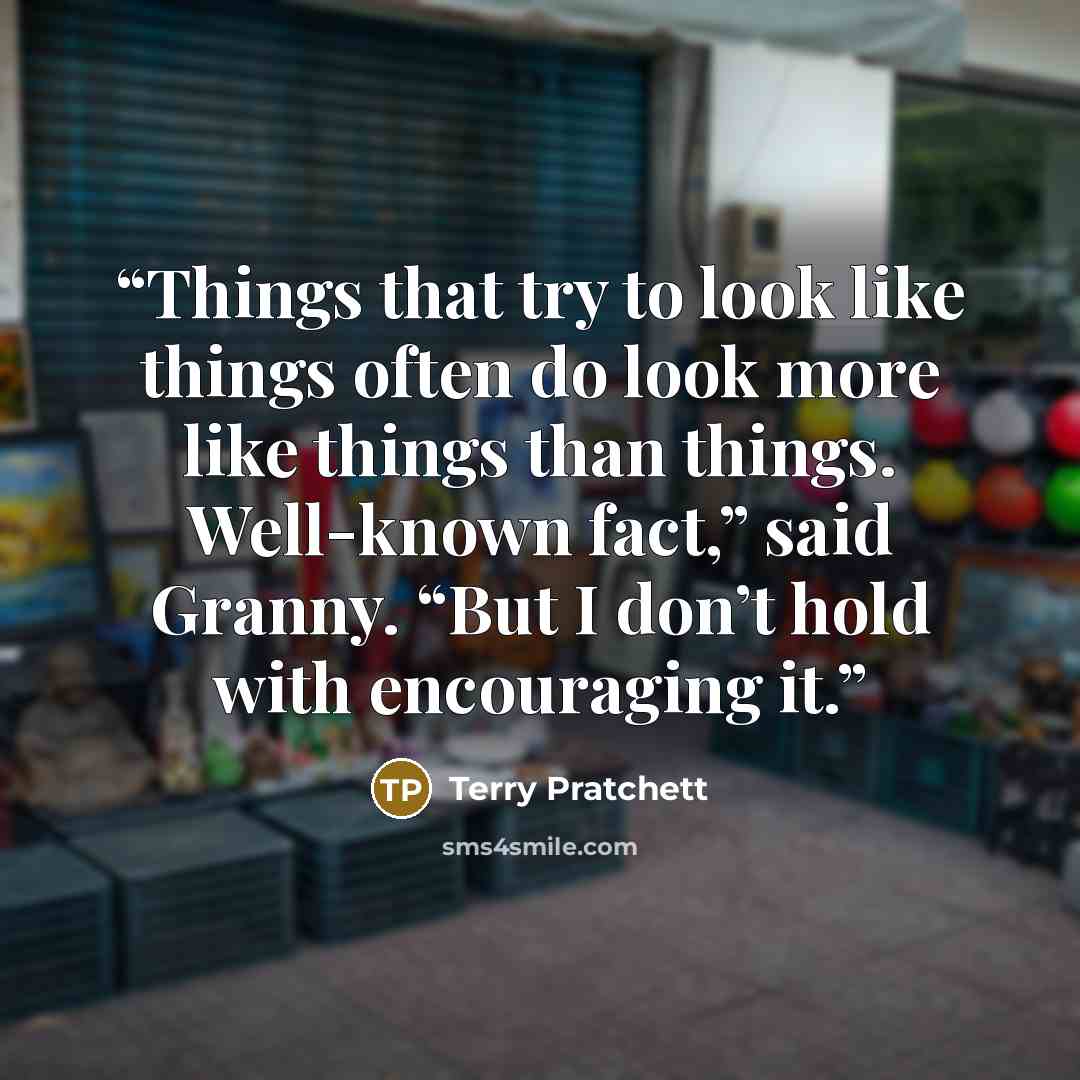 “Things that try to look like things often do look more like things than things. Well-known fact,” said Granny. “But I don’t hold with encouraging it.” quote by Terry Pratchett