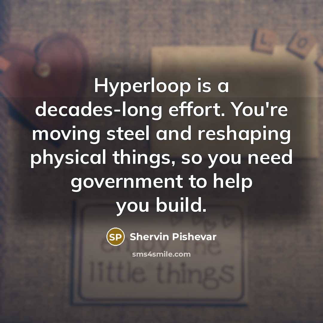 “Hyperloop is a decades-long effort. You're moving steel and reshaping physical things, so you need government to help you build.” quote by Shervin Pishevar
