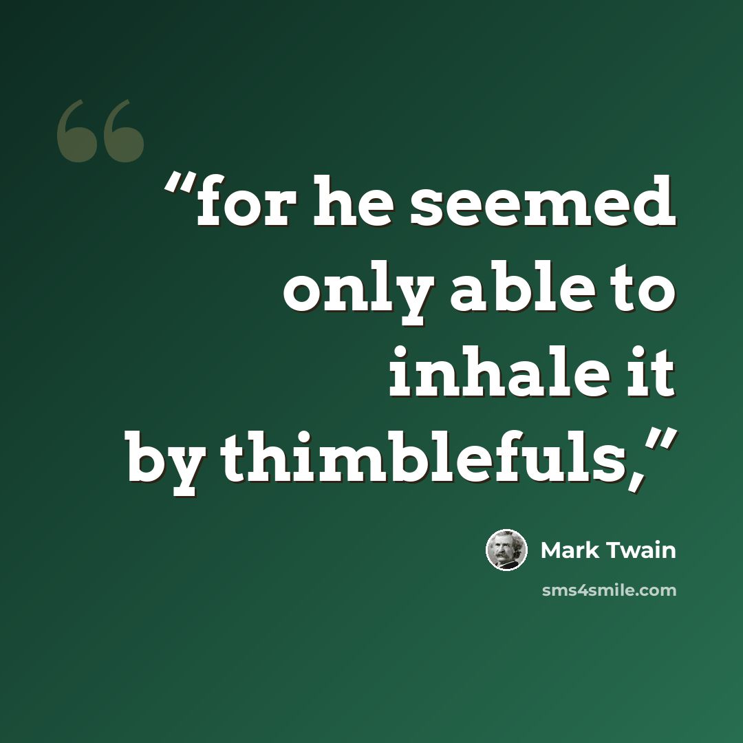 “for he seemed only able to inhale it by thimblefuls,” quote by Mark Twain