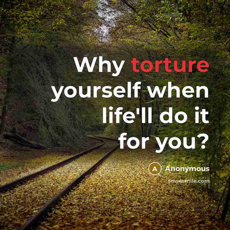 “Why torture yourself when life'll do it for you?” quote by Anonymous