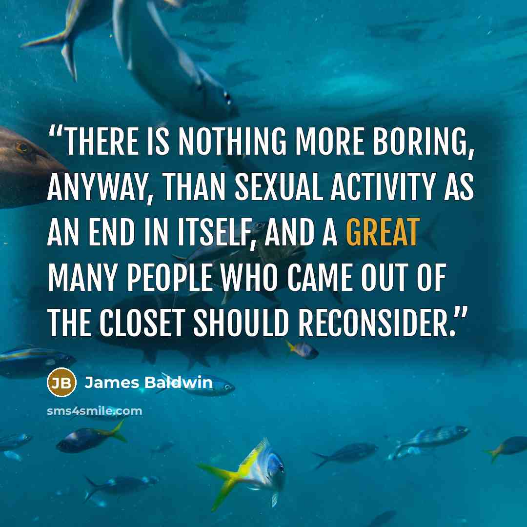 “There is nothing more boring, anyway, than sexual activity as an end in itself, and a great many people who came out of the closet should reconsider.” quote by James Baldwin