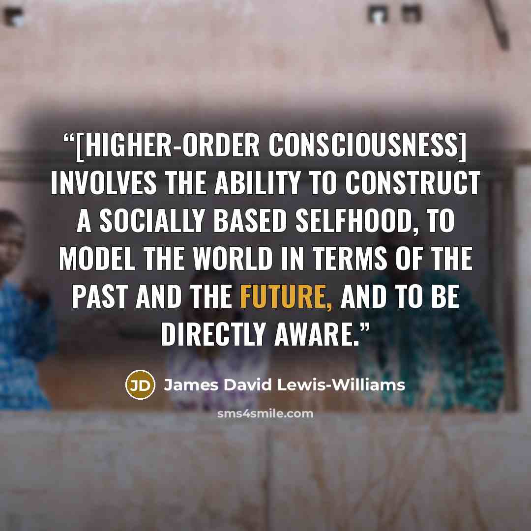 “[Higher-order consciousness] involves the ability to construct a socially based selfhood, to model the world in terms of the past and the future, and to be directly aware.” quote by James David Lewis-Williams