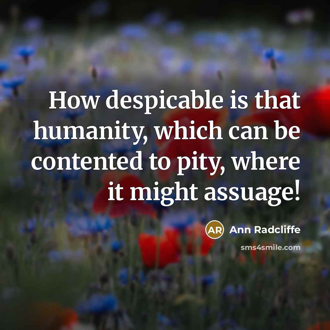 “How despicable is that humanity, which can be contented to pity, where it might assuage!” quote by Ann Radcliffe