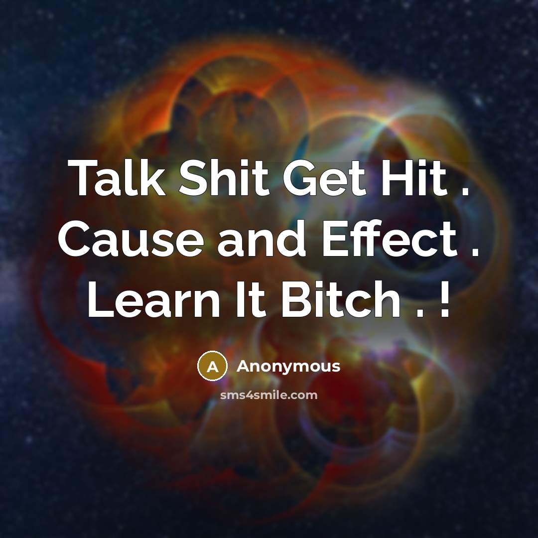 “Talk Shit Get Hit . Cause and Effect . Learn It Bitch . !” quote by Anonymous