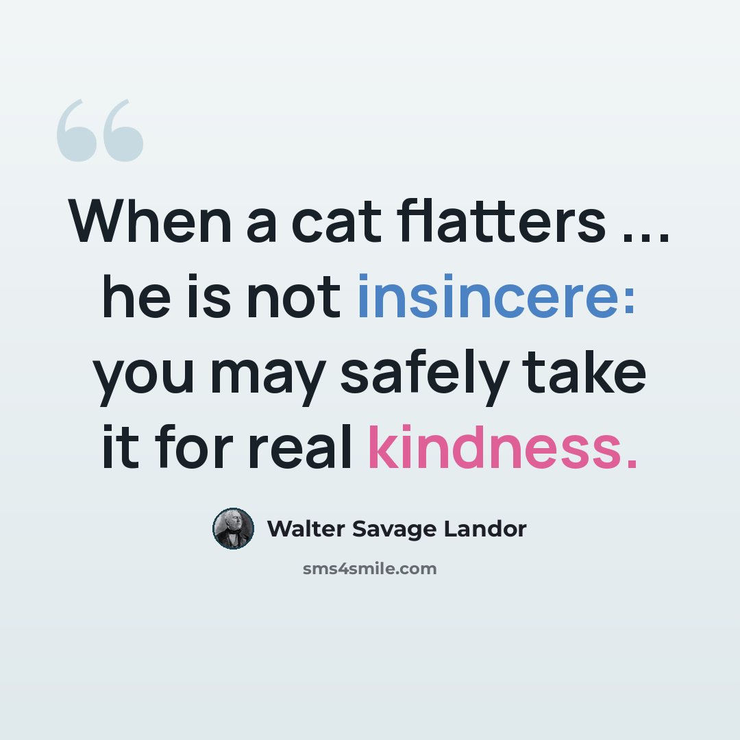 “When a cat flatters ... he is not insincere: you may safely take it for real kindness.” quote by Walter Savage Landor
