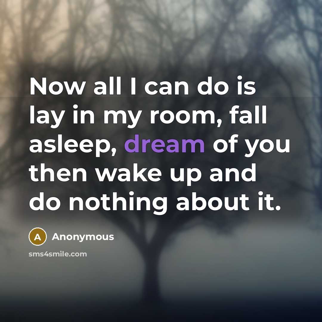 “Now all I can do is lay in my room, fall asleep, dream of you then wake up and do nothing about it.” quote by Anonymous