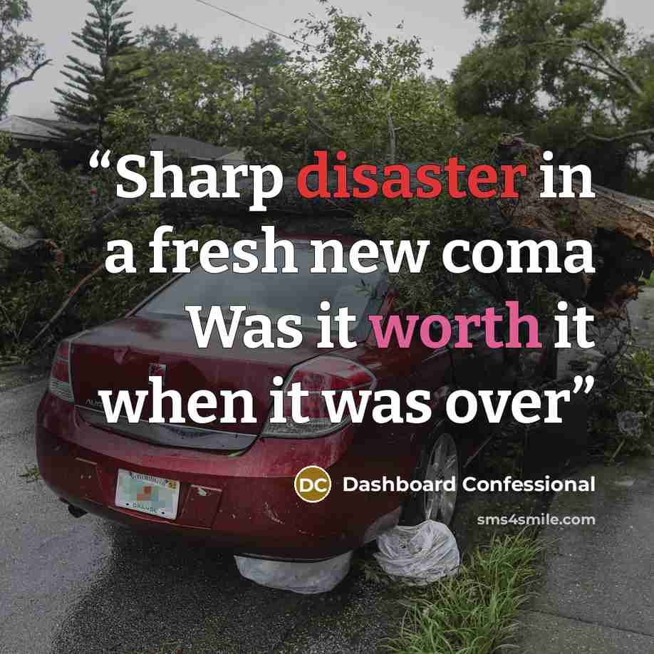 “Sharp disaster in a fresh new coma Was it worth it when it was over” quote by Dashboard Confessional