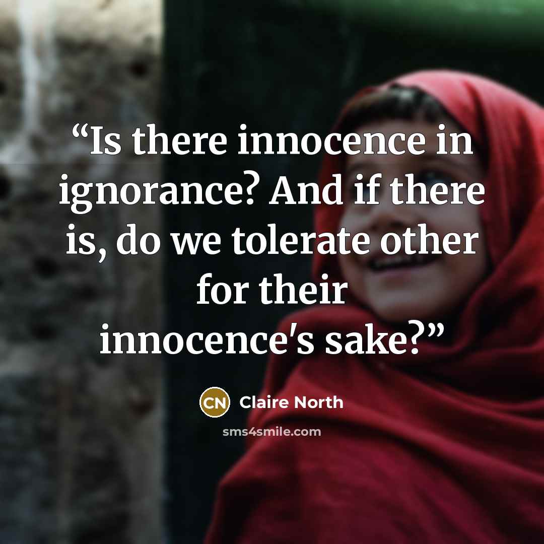 “Is there innocence in ignorance? And if there is, do we tolerate other for their innocence's sake?” quote by Claire North