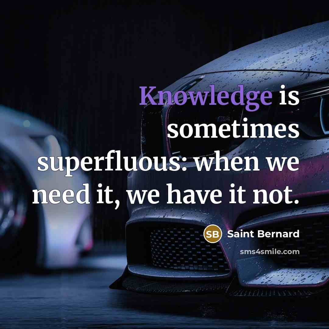 “Knowledge is sometimes superfluous: when we need it, we have it not.” quote by Saint Bernard