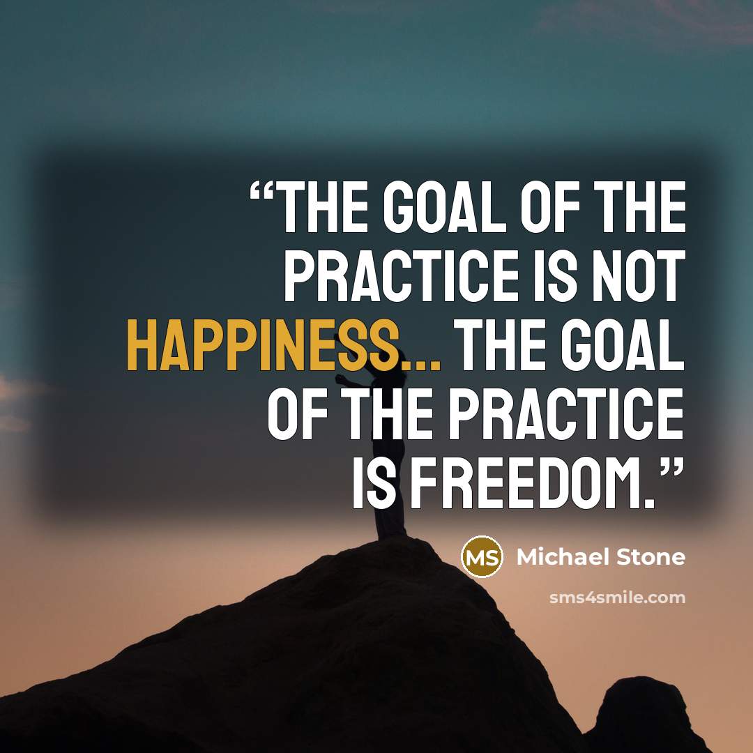 “The goal of the practice is not happiness... the goal of the practice is freedom.” quote by Michael Stone