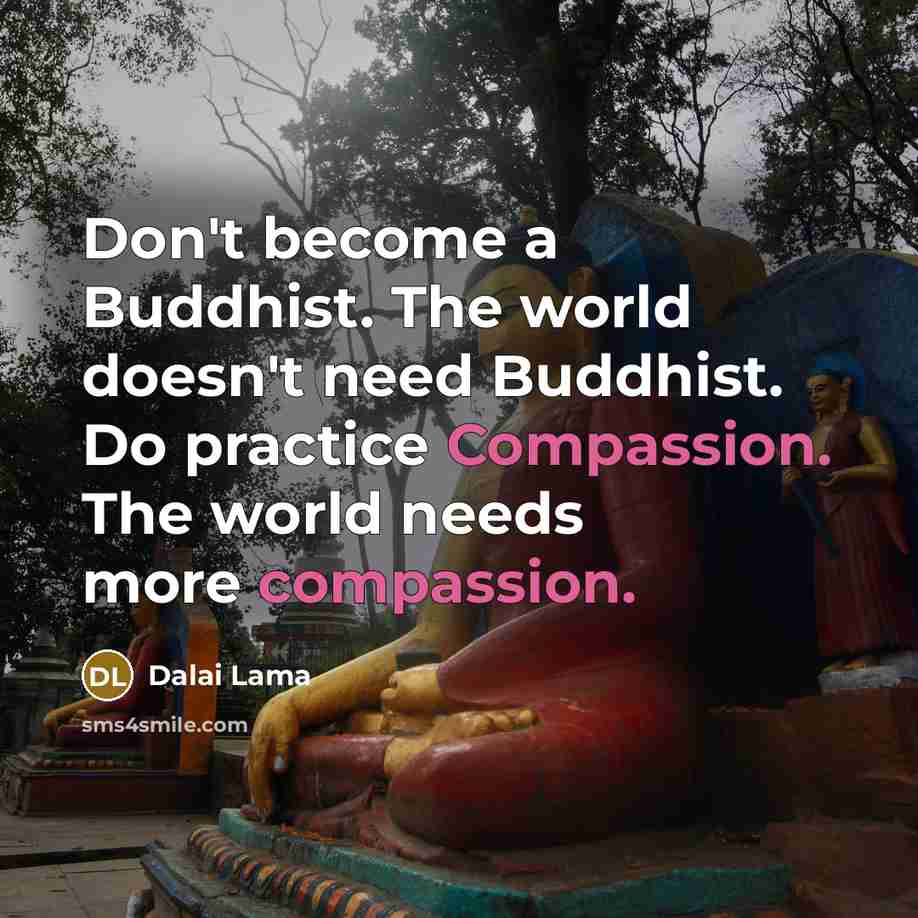 “Don't become a Buddhist. The world doesn't need Buddhist. Do practice Compassion. The world needs more compassion.” quote by Dalai Lama