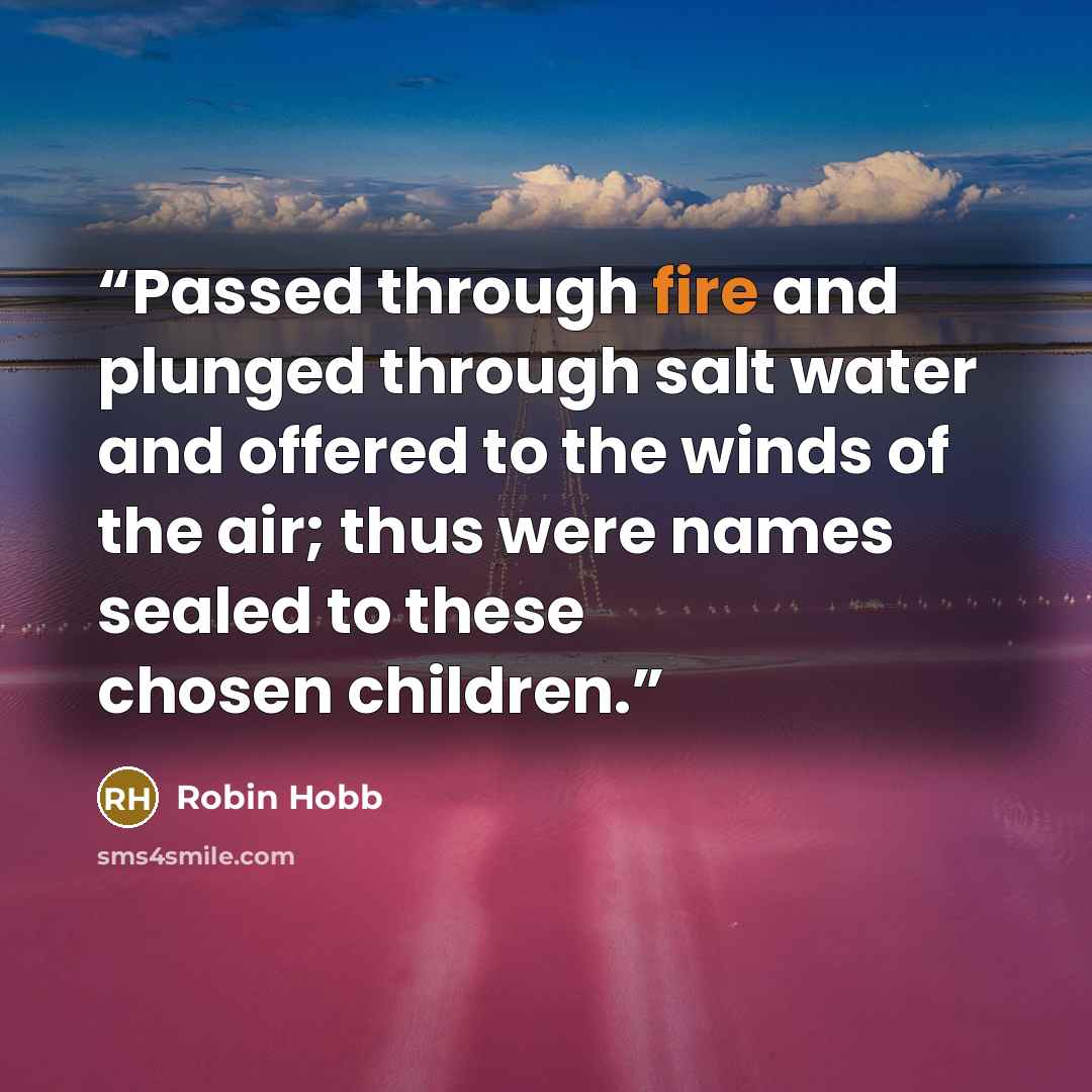 “Passed through fire and plunged through salt water and offered to the winds of the air; thus were names sealed to these chosen children.” quote by Robin Hobb
