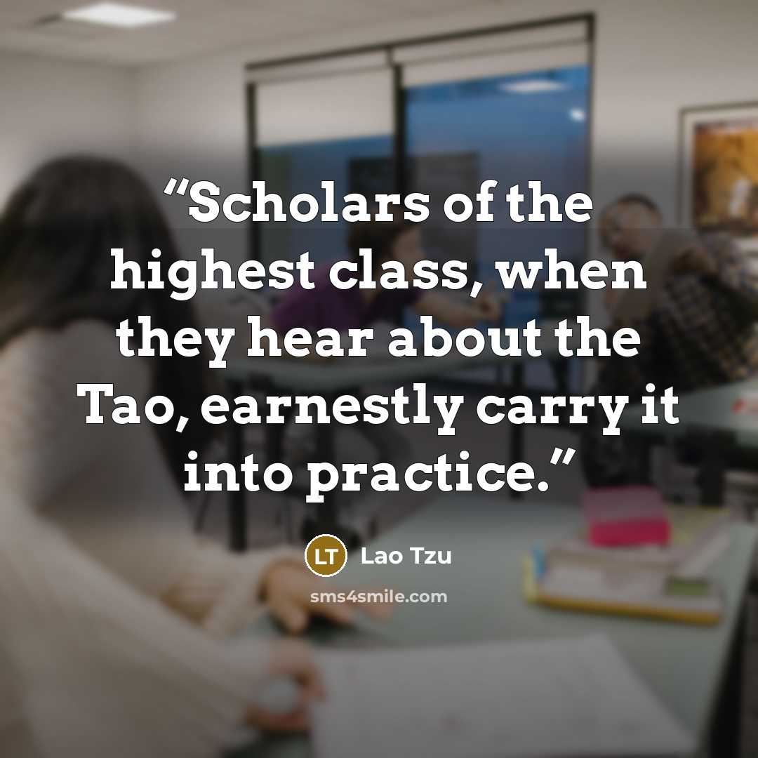 “Scholars of the highest class, when they hear about the Tao, earnestly carry it into practice.” quote by Lao Tzu