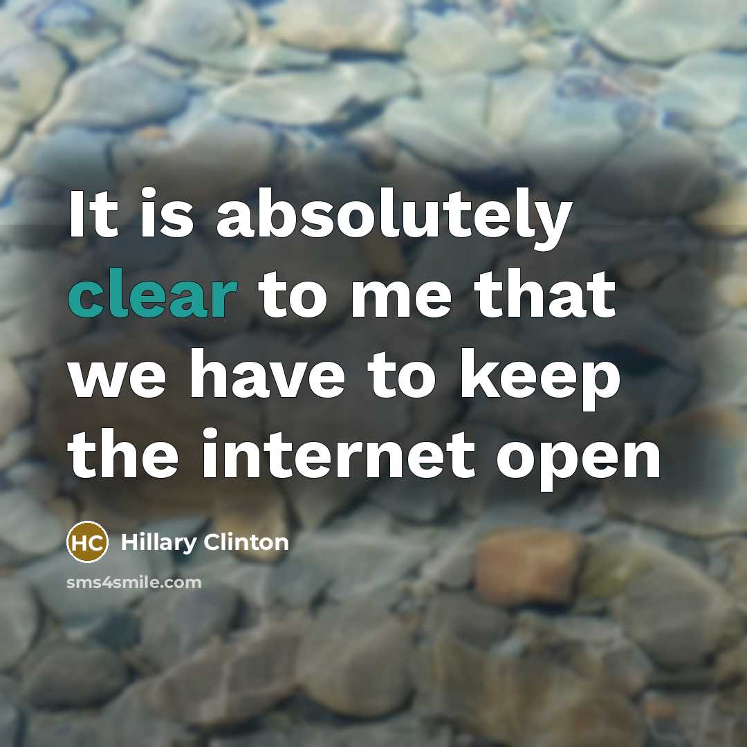 “It is absolutely clear to me that we have to keep the internet open” quote by Hillary Clinton