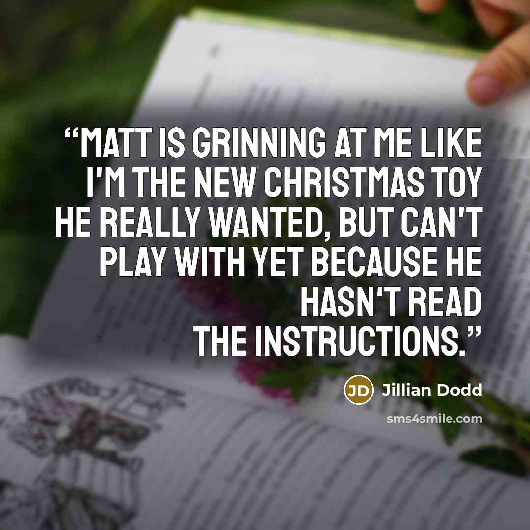 “Matt is grinning at me like I'm the new Christmas toy he really wanted, but can't play with yet because he hasn't read the instructions.” quote by Jillian Dodd