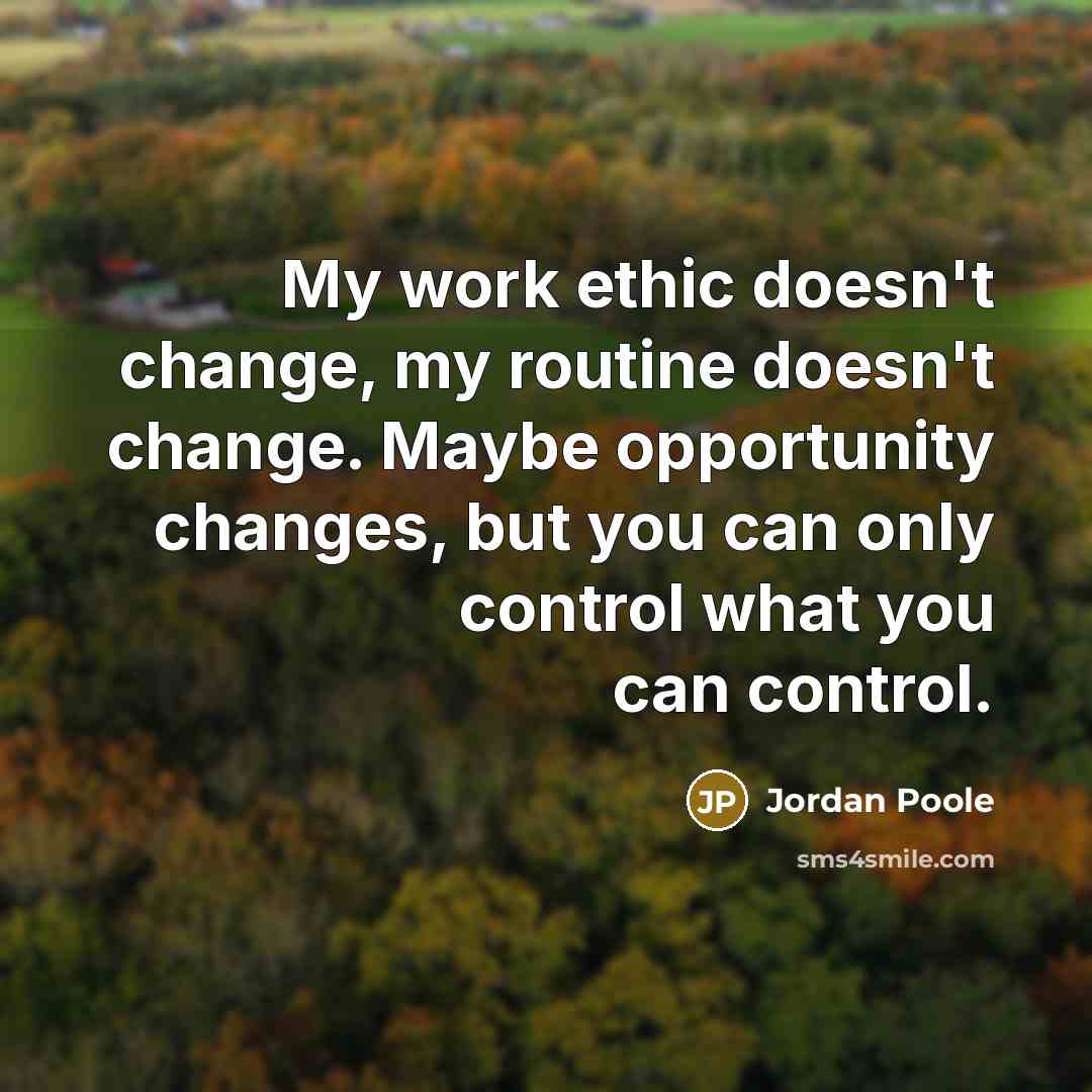“My work ethic doesn't change, my routine doesn't change. Maybe opportunity changes, but you can only control what you can control.” quote by Jordan Poole