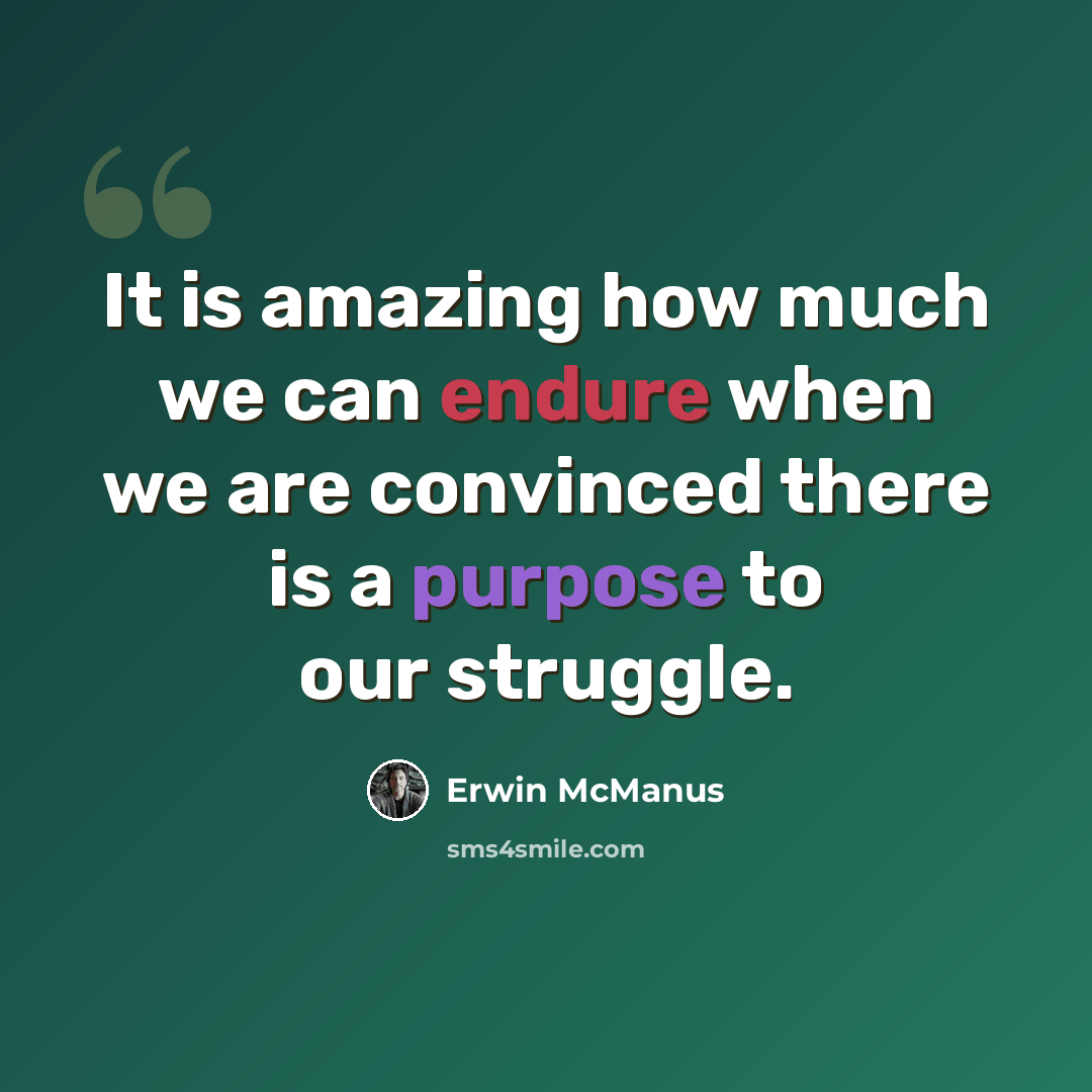 “It is amazing how much we can endure when we are convinced there is a purpose to our struggle.” quote by Erwin McManus