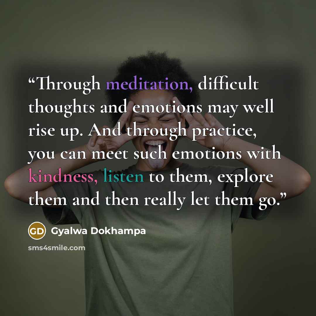 “Through meditation, difficult thoughts and emotions may well rise up. And through practice, you can meet such emotions with kindness, listen to them, explore them and then really let them go.” quote by Gyalwa Dokhampa