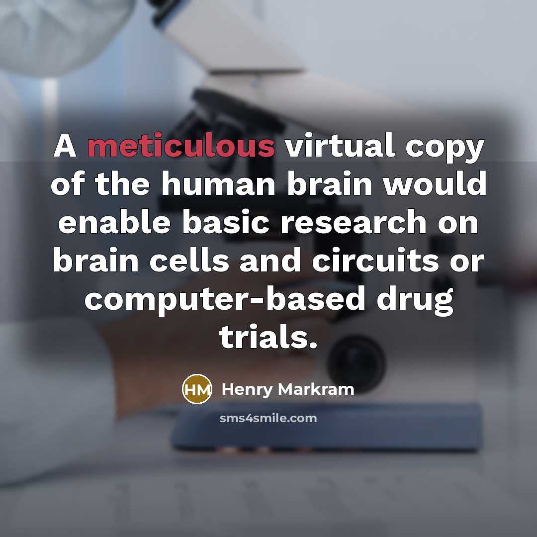 “A meticulous virtual copy of the human brain would enable basic research on brain cells and circuits or computer-based drug trials.” quote by Henry Markram