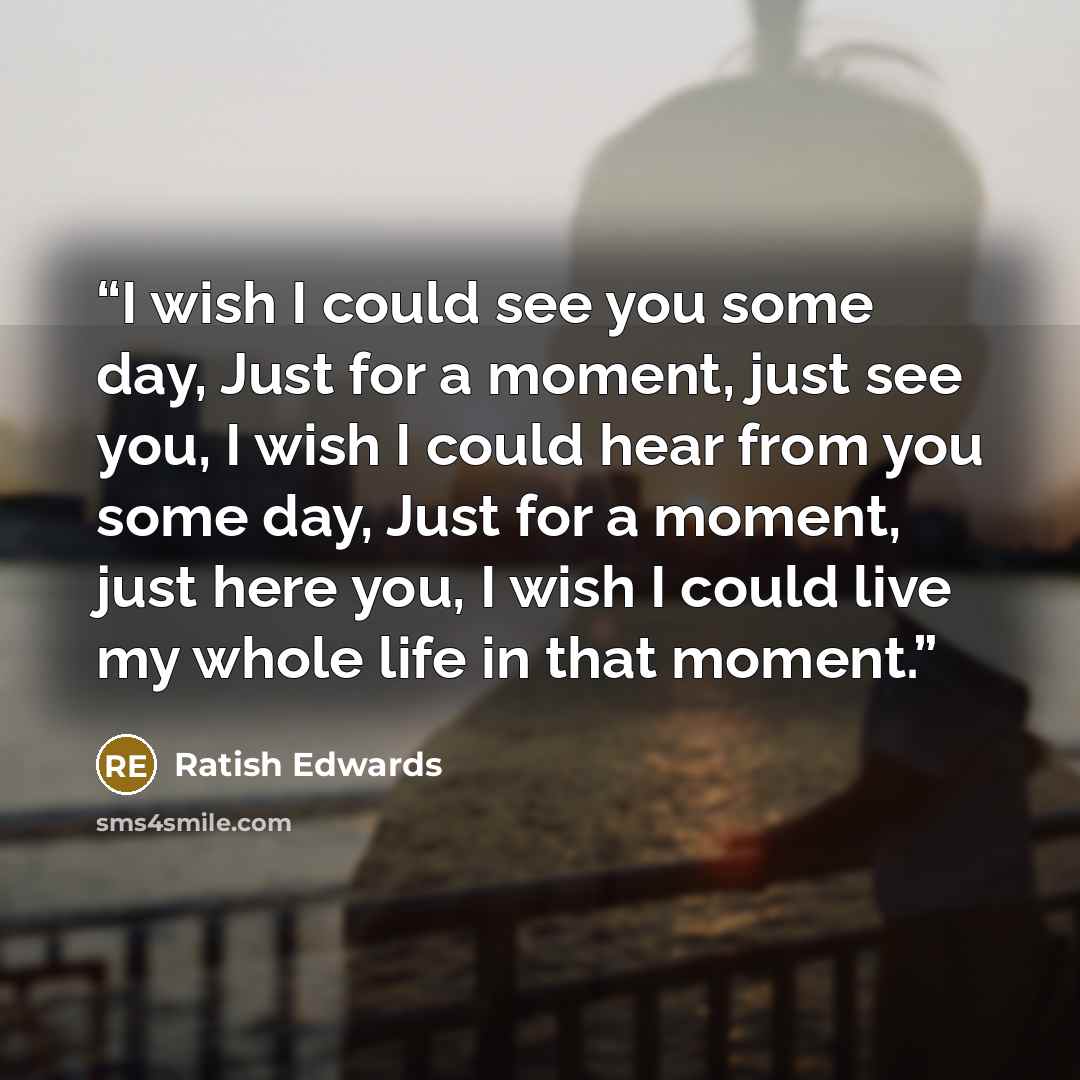“I wish I could see you some day, Just for a moment, just see you, I wish I could hear from you some day, Just for a moment, just here you, I wish I could live my whole life in that moment.” quote by Ratish Edwards