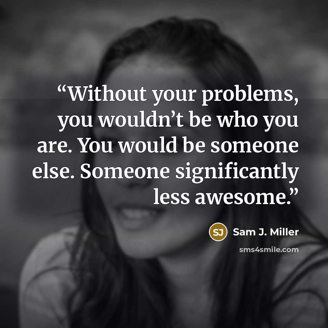 “Without your problems, you wouldn’t be who you are. You would be someone else. Someone significantly less awesome.” quote by Sam J. Miller