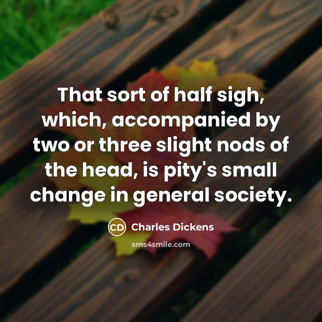 “That sort of half sigh, which, accompanied by two or three slight nods of the head, is pity's small change in general society.” quote by Charles Dickens