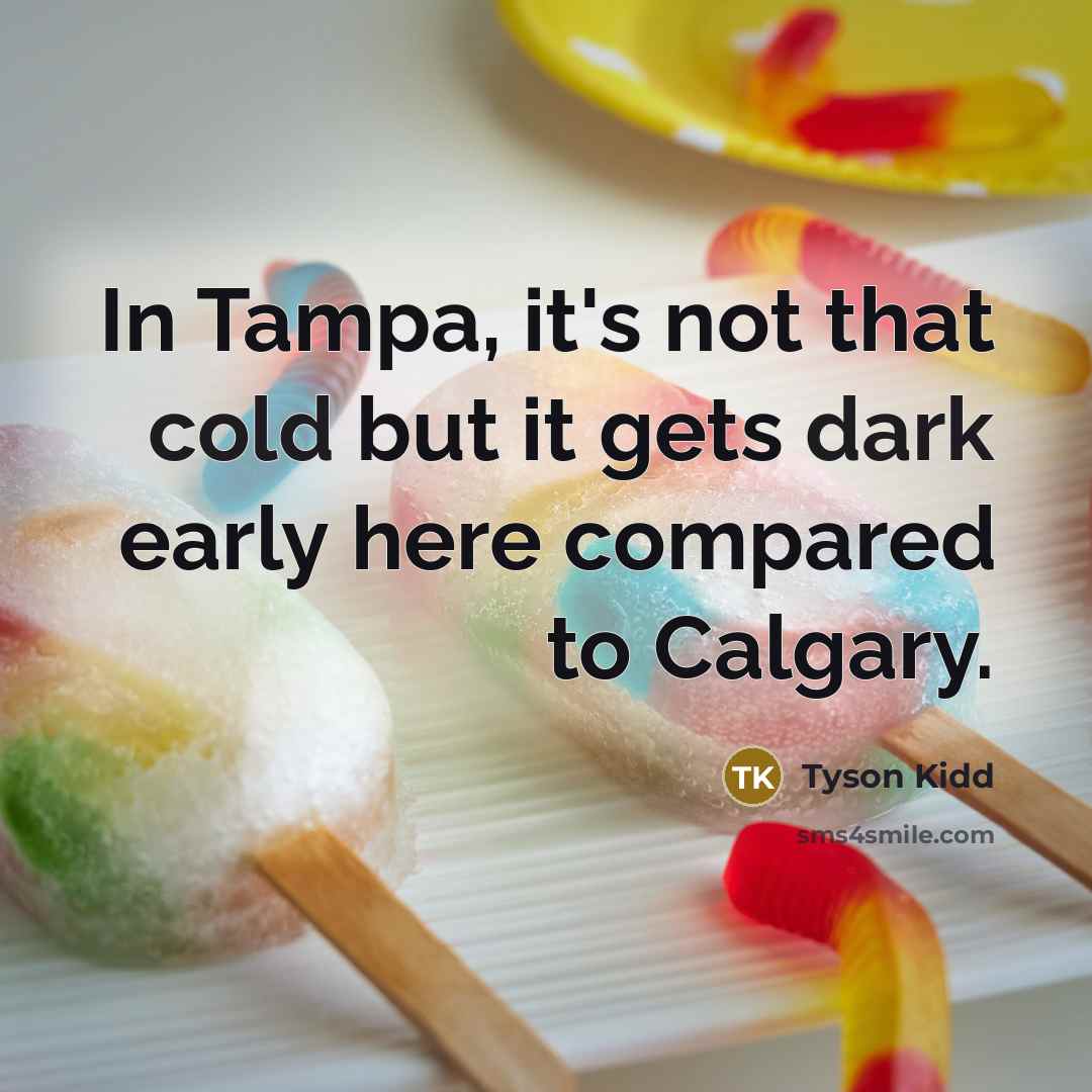 “In Tampa, it's not that cold but it gets dark early here compared to Calgary.” quote by Tyson Kidd