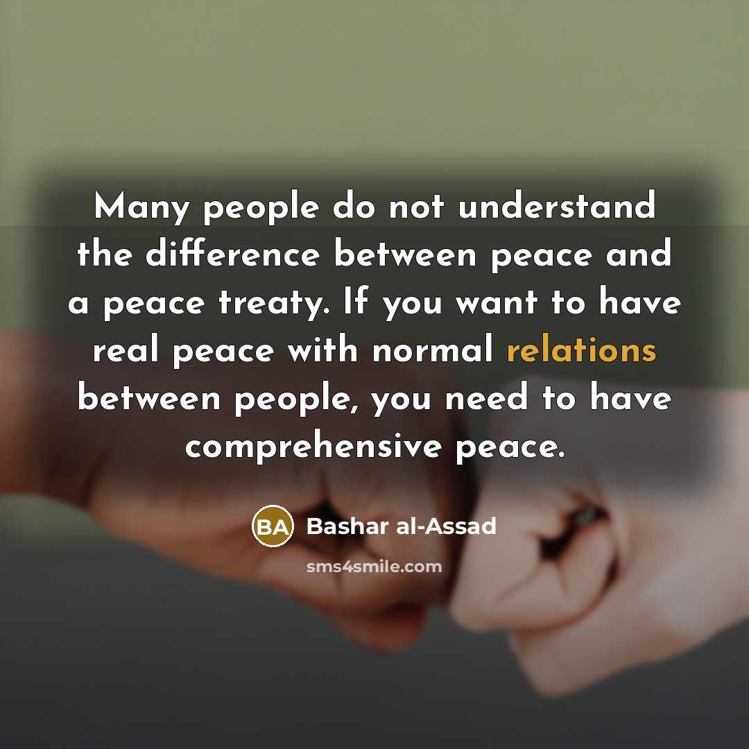 “Many people do not understand the difference between peace and a peace treaty. If you want to have real peace with normal relations between people, you need to have comprehensive peace.” quote by Bashar al-Assad