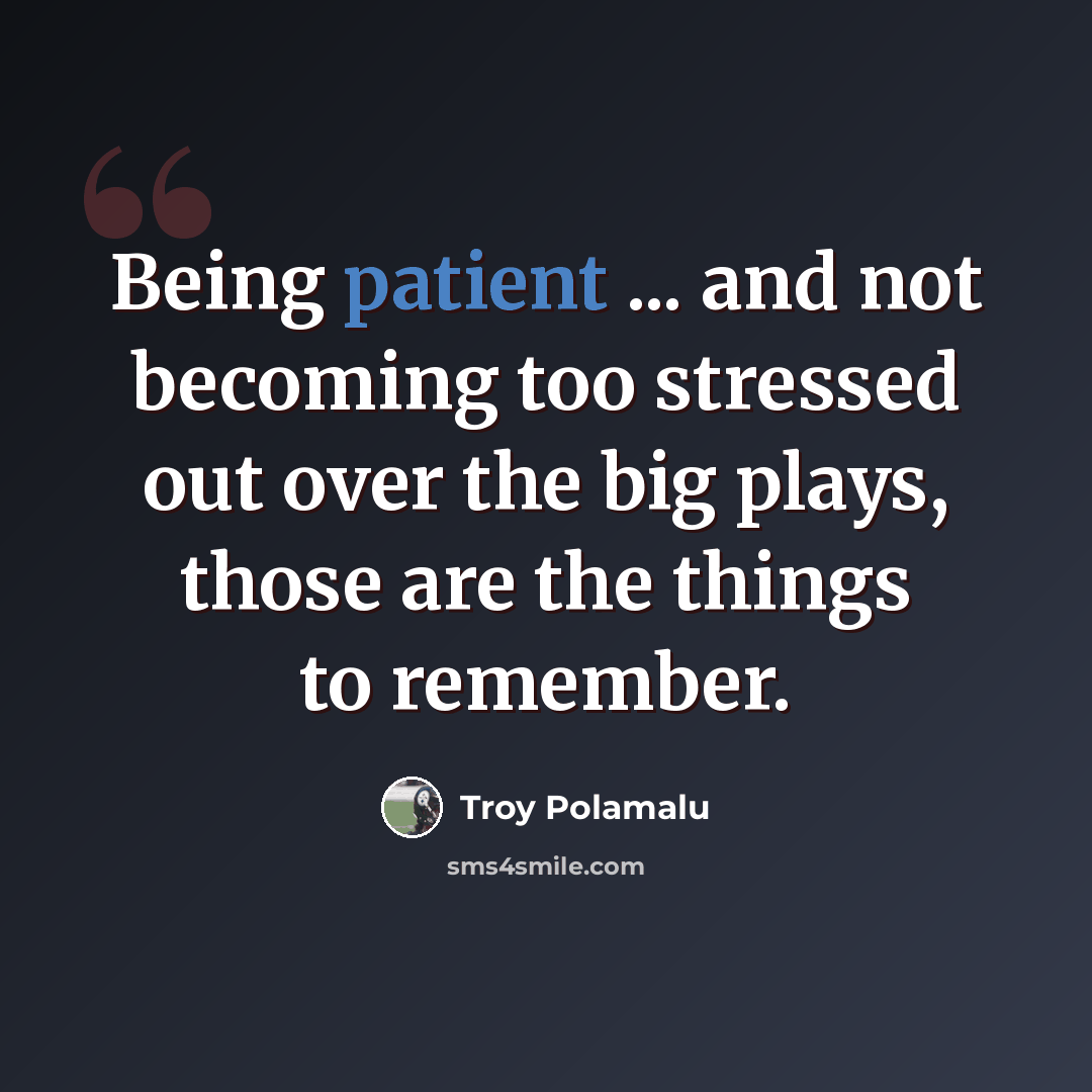 “Being patient ... and not becoming too stressed out over the big plays, those are the things to remember.” quote by Troy Polamalu
