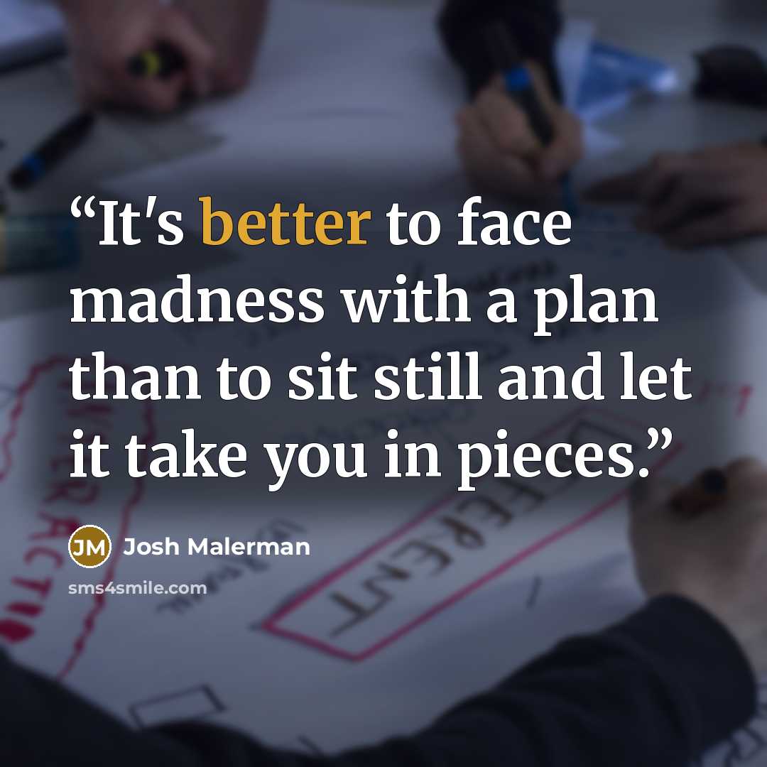 “It's better to face madness with a plan than to sit still and let it take you in pieces.” quote by Josh Malerman