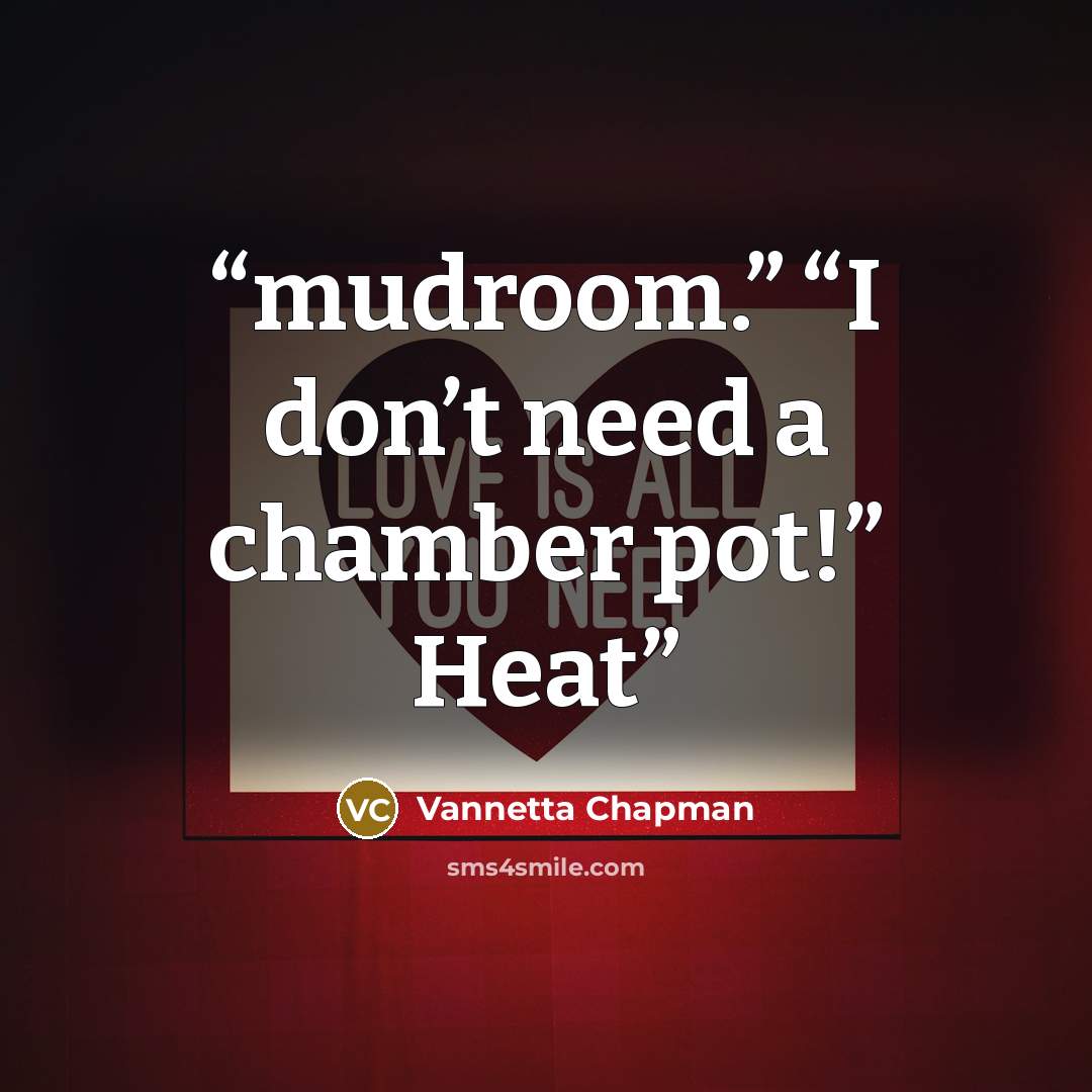“mudroom.” “I don’t need a chamber pot!” Heat” quote by Vannetta Chapman