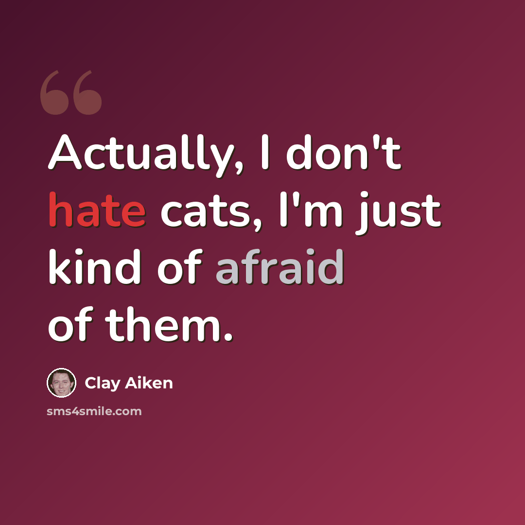 “Actually, I don't hate cats, I'm just kind of afraid of them.” quote by Clay Aiken