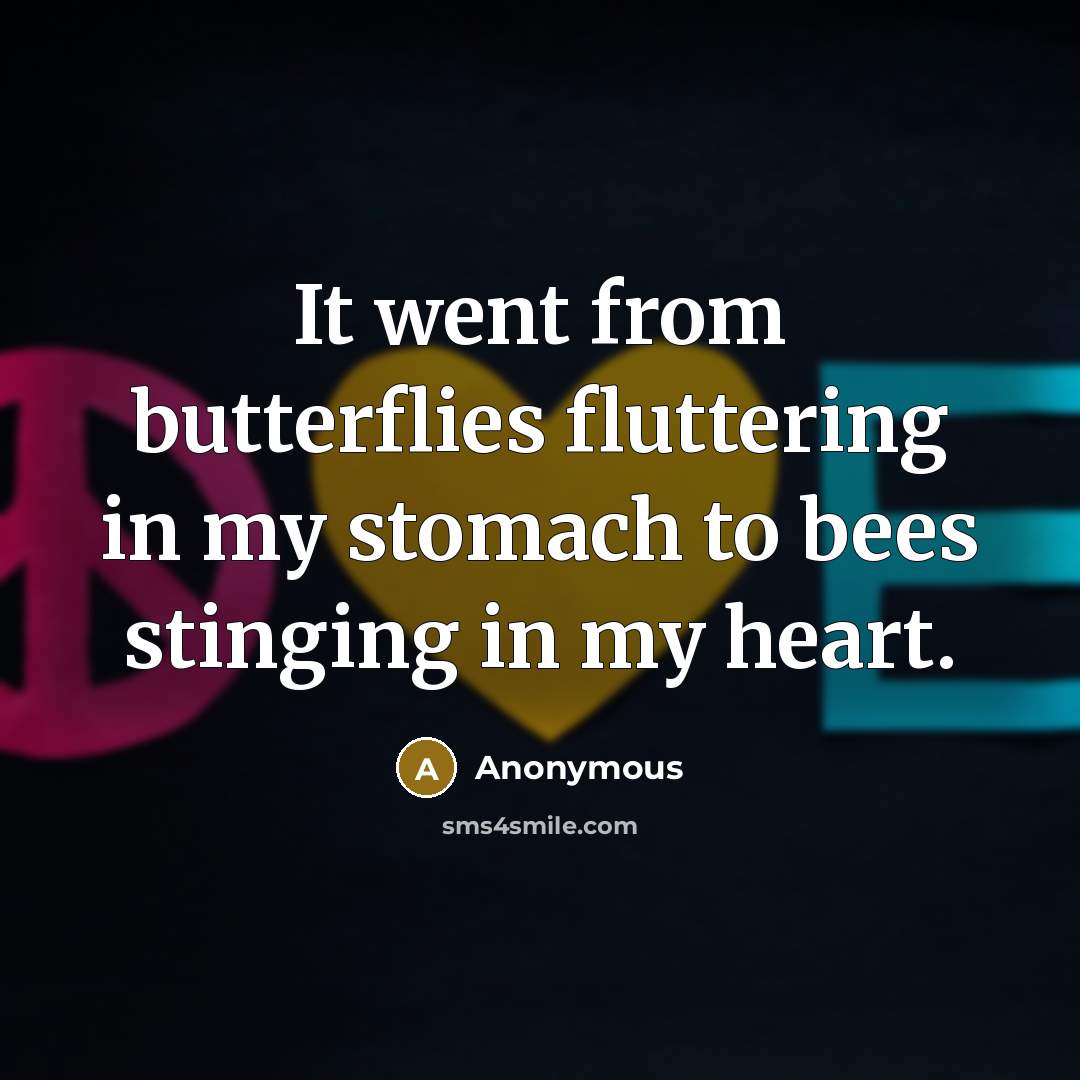 “It went from butterflies fluttering in my stomach to bees stinging in my heart.” quote by Anonymous