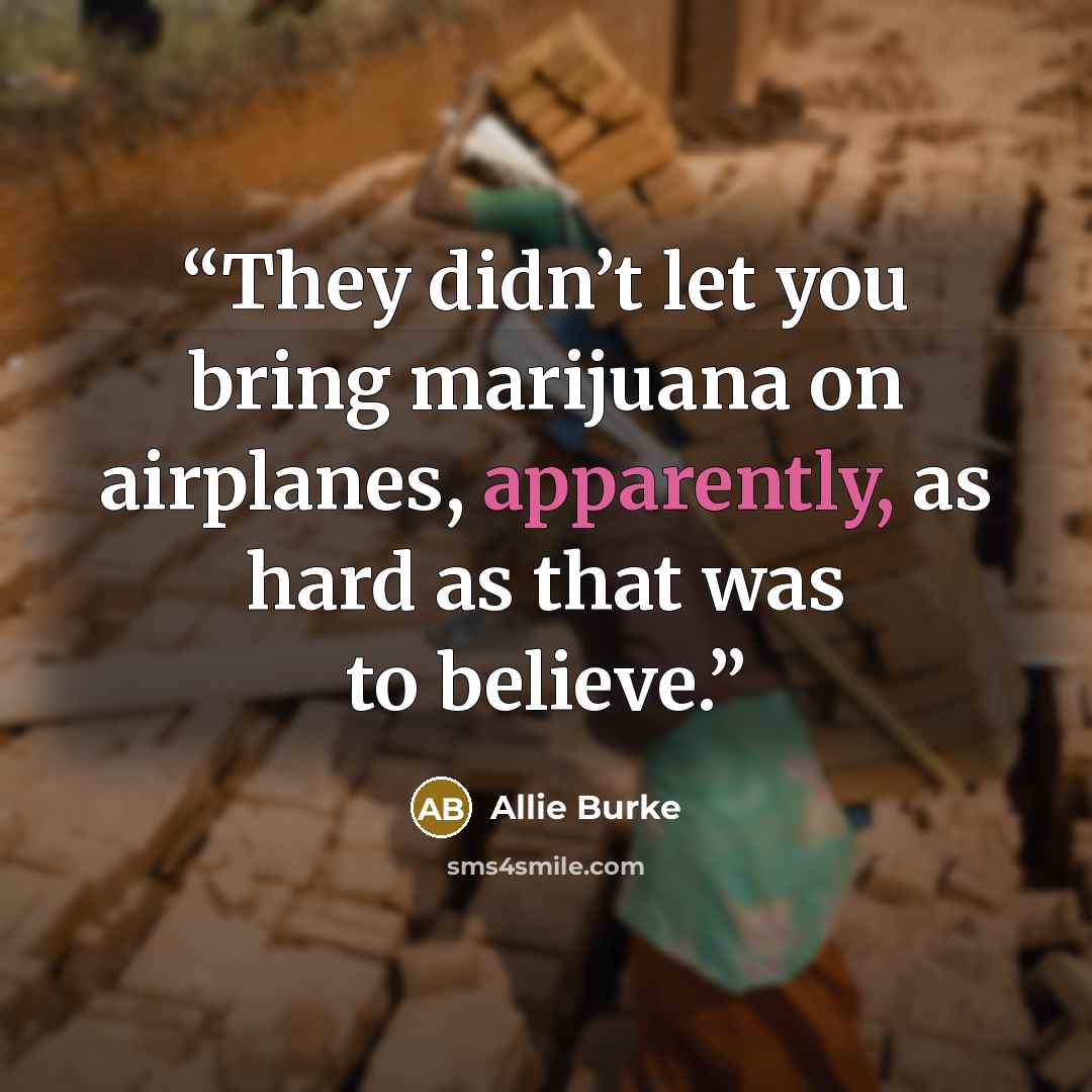“They didn’t let you bring marijuana on airplanes, apparently, as hard as that was to believe.” quote by Allie Burke