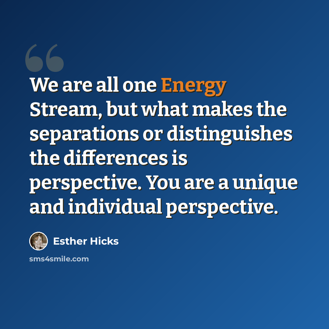 “We are all one Energy Stream, but what makes the separations or distinguishes the differences is perspective. You are a unique and individual perspective.” quote by Esther Hicks