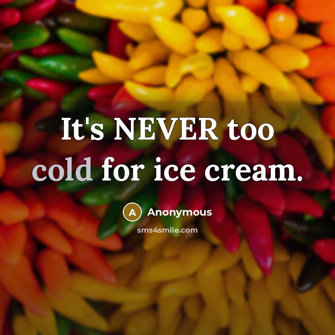 “It's NEVER too cold for ice cream.” quote by Anonymous