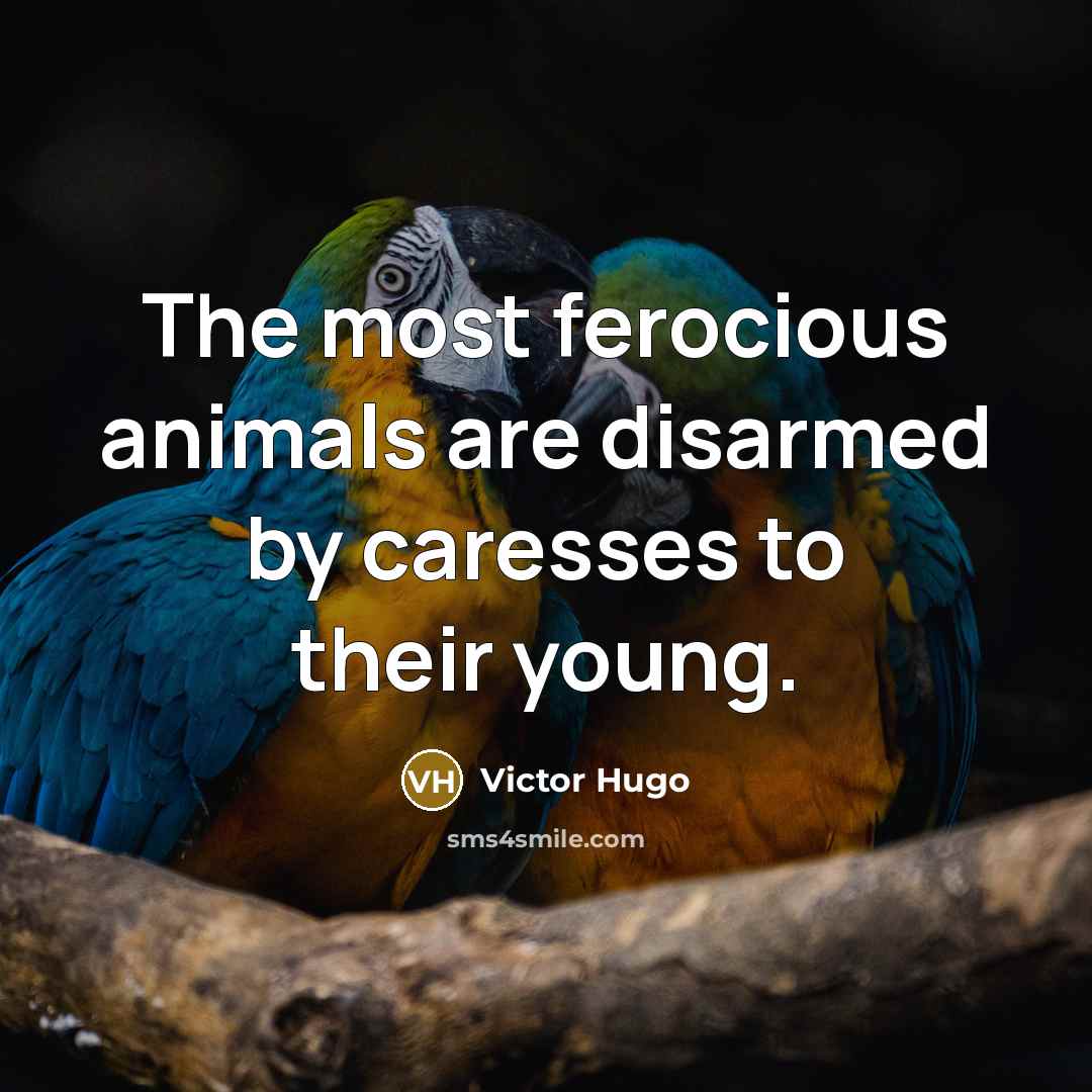 “The most ferocious animals are disarmed by caresses to their young.” quote by Victor Hugo