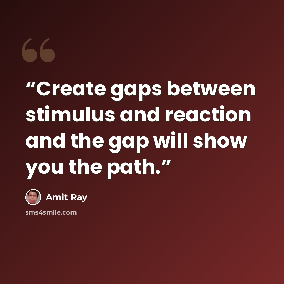 “Create gaps between stimulus and reaction and the gap will show you the path.” quote by Amit Ray