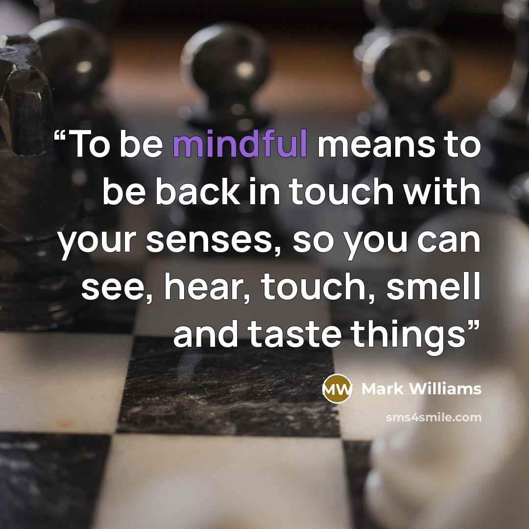 “To be mindful means to be back in touch with your senses, so you can see, hear, touch, smell and taste things” quote by Mark Williams