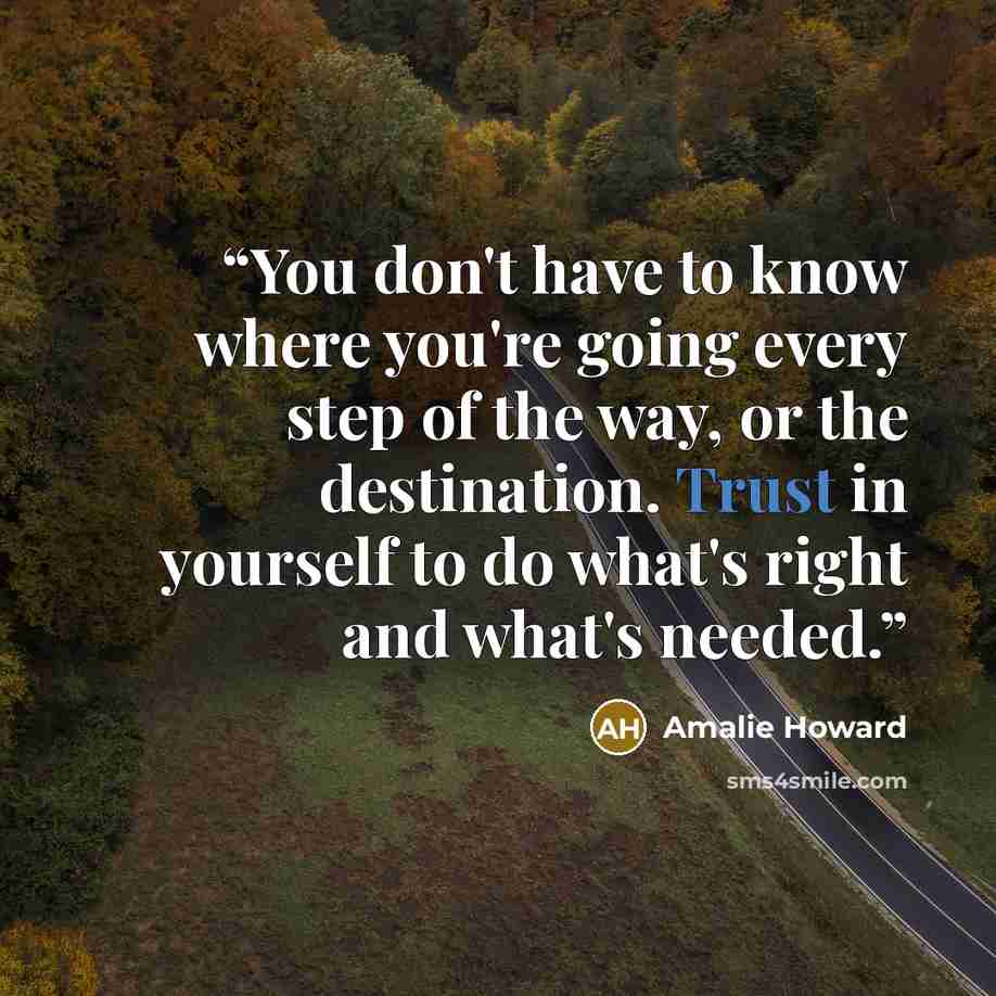 “You don't have to know where you're going every step of the way, or the destination. Trust in yourself to do what's right and what's needed.” quote by Amalie Howard
