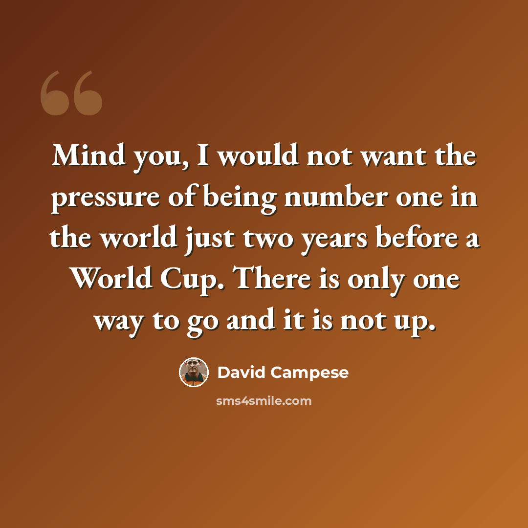 “Mind you, I would not want the pressure of being number one in the world just two years before a World Cup. There is only one way to go and it is not up.” quote by David Campese