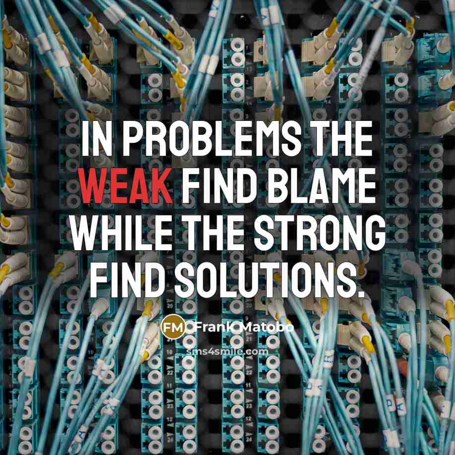 “In problems the weak find blame while the strong find solutions.” quote by Frank Matobo